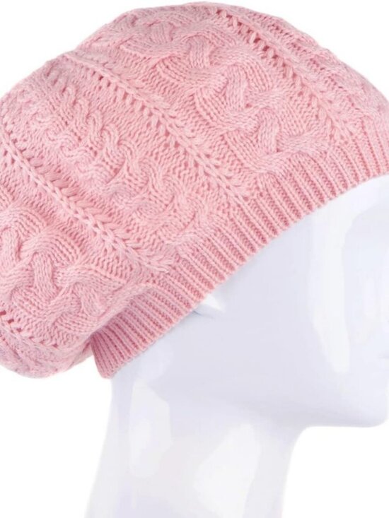 Women\'s Crochet Knitted Style Beanie Slouchy Hat Pink main image 2